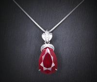 5.5 CT Teardrop Red Ruby Necklace， Diamond Crown Flower Red Ruby Pendant， Sterling Silver White Gold Plated July Birthstone 1029