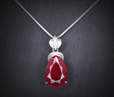 5.5 CT Teardrop Red Ruby Necklace， Diamond Crown Flower Red Ruby Pendant， Sterling Silver White Gold Plated July Birthstone 1029