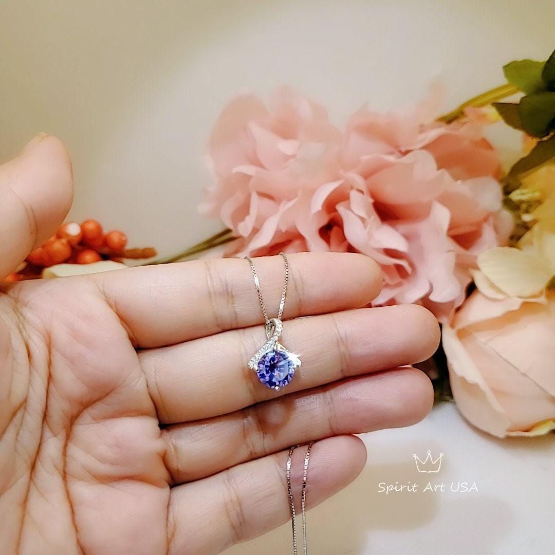 Simple Amethyst Necklace Gemstone 2CT Bowknot Created Purple Gemstone Pendant Sterling Silver Minimalist synthetic Amethyst Jewelry 034