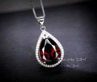 Large Teardrop Garnet Necklace - 5.5 CT Deep Red Gemstone Garnet Pendant - White Gold Sterling Silver January Birthstone #772