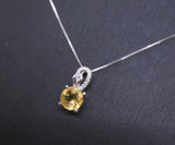 Genuine Citrine Necklace Sterling Silver Single Simple Round Natural Citrine Pendant 1106