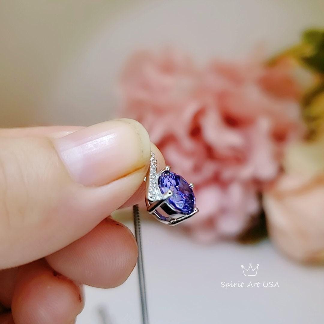 Simple Amethyst Necklace Gemstone 2CT Bowknot Created Purple Gemstone Pendant Sterling Silver Minimalist synthetic Amethyst Jewelry 034