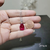 5.5 CT Teardrop Red Ruby Necklace， Diamond Crown Flower Red Ruby Pendant， Sterling Silver White Gold Plated July Birthstone 1029