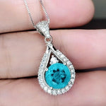 Round Paraiba Necklace - 2 CT Created Blue Tourmaline Paraiba Teardrop Sterling Silver Pendant 092