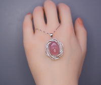 Natural Pink Chalcedony Necklace - 18KGP @ Sterling Silver - Diamond Net Pink Gemstone - Genuine Pink Chalcedony Pendant 1070