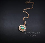Emerald Necklace - Rose Gold Coated Sterling Silver Sunflower Necklace - Tiny Green Emerald Jewelry 089