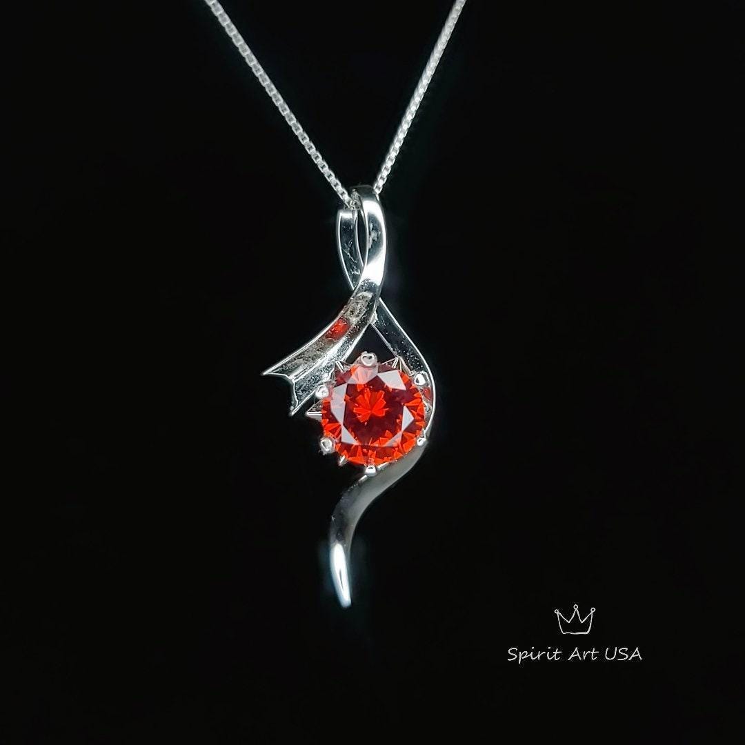 Dynamic Bow Orange Spessartite Garnet Necklace, White Gold coated Sterling Silver 2 CT Orange gemstone pendant #566