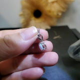 Single White Opal Necklace Sterling Silver Solitaire Simple Delicate 8 MM Fire Opal Pendant 083