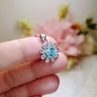 Aquamarine Necklace Sterling Silver Sunflower Pendant Sim Gemstone 1 Ct Blue Gemstone Pendant White Gold March Birthstone Tiny Floral 054