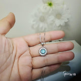 Tiny Aquamarine Necklace - Sterling Silver Sunflower Aquamarine Pendant - Halo Blue Gemstone March Birthstone Aquamarine Jewelry 1104
