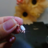 Rose Gold Fire Opal Necklace, Sterling silver White Opal Flower Necklace, Delicate Minimalist Box Chain 075