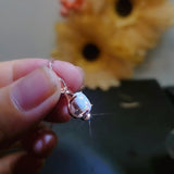 Rose Gold Fire Opal Necklace, Sterling silver White Opal Flower Necklace, Delicate Minimalist Box Chain 075