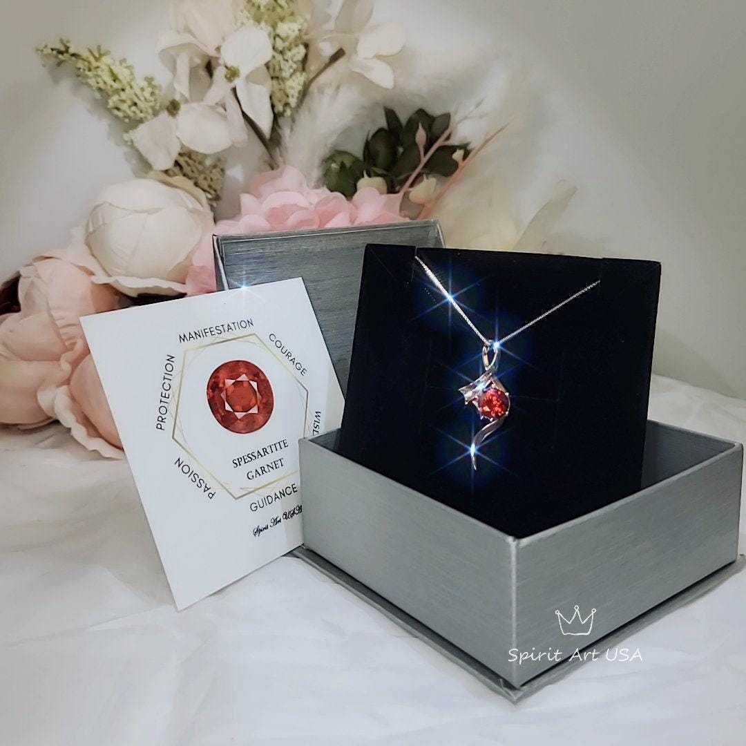 Dynamic Bow Orange Spessartite Garnet Necklace, White Gold coated Sterling Silver 2 CT Orange gemstone pendant #566