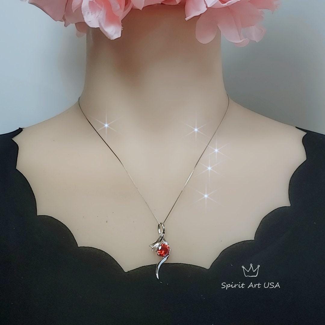 Dynamic Bow Orange Spessartite Garnet Necklace, White Gold coated Sterling Silver 2 CT Orange gemstone pendant #566
