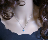 Blue Opal Necklace, sterling silver rainbow White Opal CZ Necklace, Solitaire Opal Box Chain Minimalist High Quality
