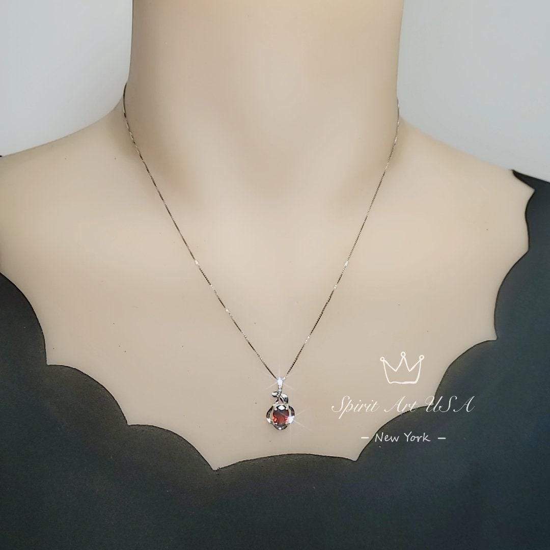 Garnet Necklace, Spessartite Garnet, Sterling Silver - January Birthstone - Minimalist Necklace - Dainty Silver Flower Necklace