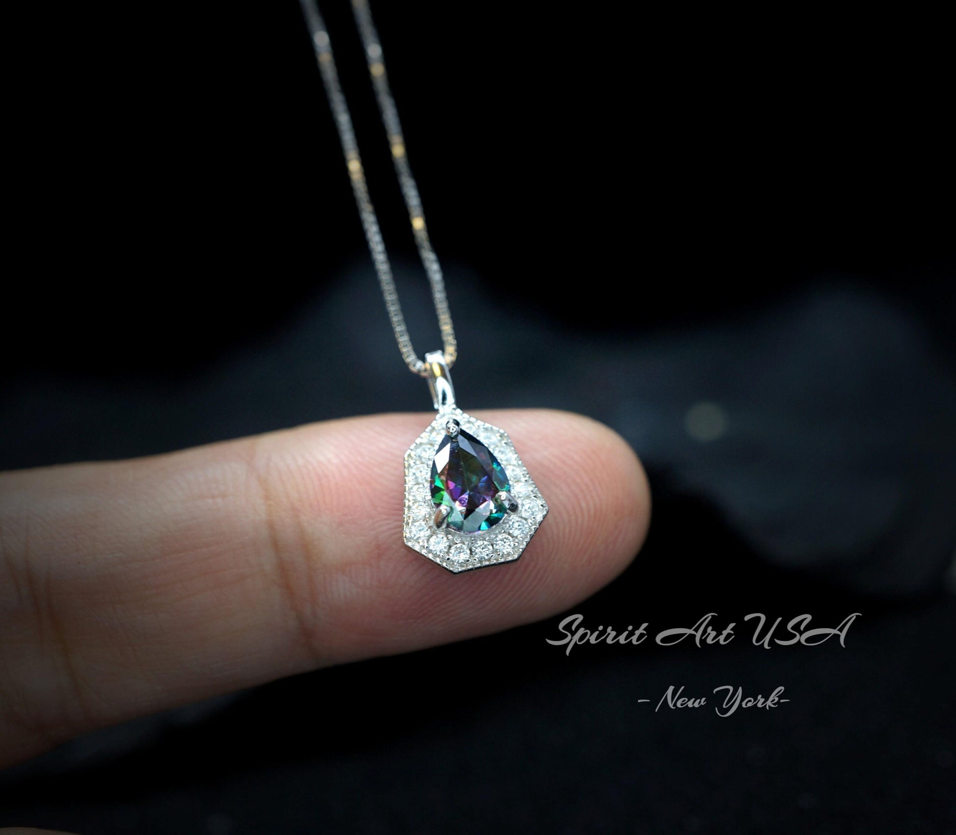 Mini Mystic topaz Necklace - Tiny Rainbow Topaz Pendant - 18kgp @ Sterling Silver - Minimalist teardrop Mystic Topaz Jewelry #118
