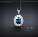 Blue Sapphire Necklace - Double Halo Gemstone - Blue Sapphire Pendant 18KGP @ Sterling Silver - September Birthstone - 2.3CT Oval #592