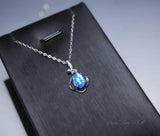 Tiny White Opal Necklace, sterling silver Petal Flower Blue Opal Pendant Oval Stone Jewelry 1018