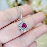 Ruby Necklace Gemstone Sunflower Pendant Sterling Silver 0.85 ct Red Ruby Pendant White Gold Plated Tiny Red Gemstone Jewelry 049