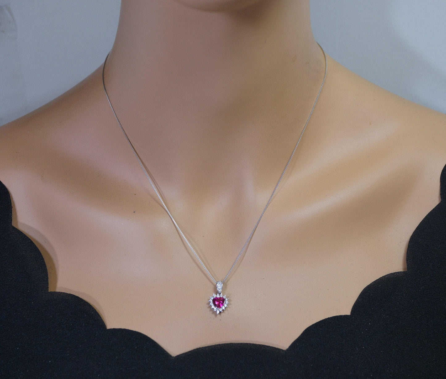 Dainty Heart Red Ruby Necklace Sterling Silver - July Birthstone - Tiny Mini Gorgeous Halo Red Ruby Pendant small heart jewelry #063