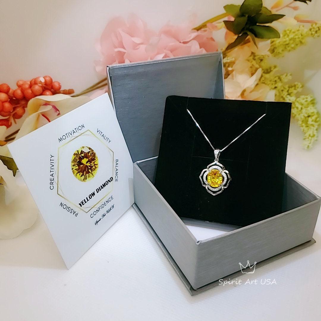 Yellow Gold Moissanite Diamond Necklace, 18KGP @ Sterling Silver - Flower of Life Jewelry - November Birthstone