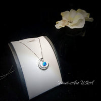 Crescent Blue Opal Moon Necklace Full 925 Sterling Silver Two Pendant wear Opal Pendant #225