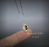 Tiny Thorn Apple Blue Sapphire Necklace - Sterling Silver Minimalist Oval Blue Sapphire Pendant - Blessing Buddha Hand Jewelry 1103