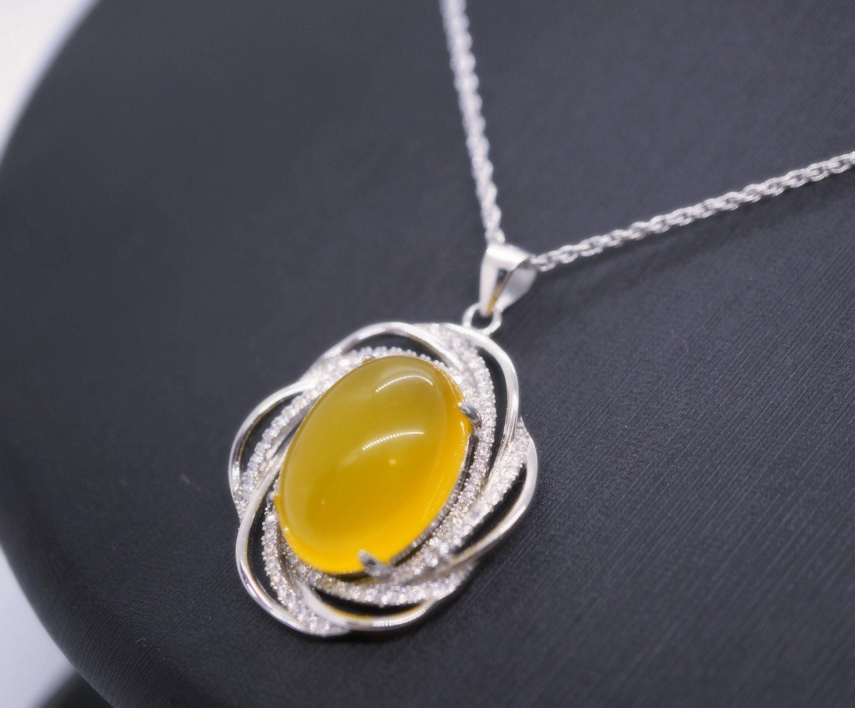 Yellow onyx agate necklace Super High Quality Large Natural Yellow Onyx Pendant Luxury Full Sterling Silver Necklace or Pendant Diamond 1043