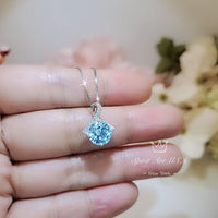 2.2 CT Blue Aquamarine Necklace Gemstone Knot Pendant Simple Bowknot Bright Blue Gemstone White Gold Coated Sterling Silver Minimalist #110
