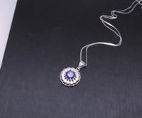 Tanzanite Necklace Sterling Silver - 925 Round Cubic Zirconia Flower of Life Tanzanite Pendant 1027