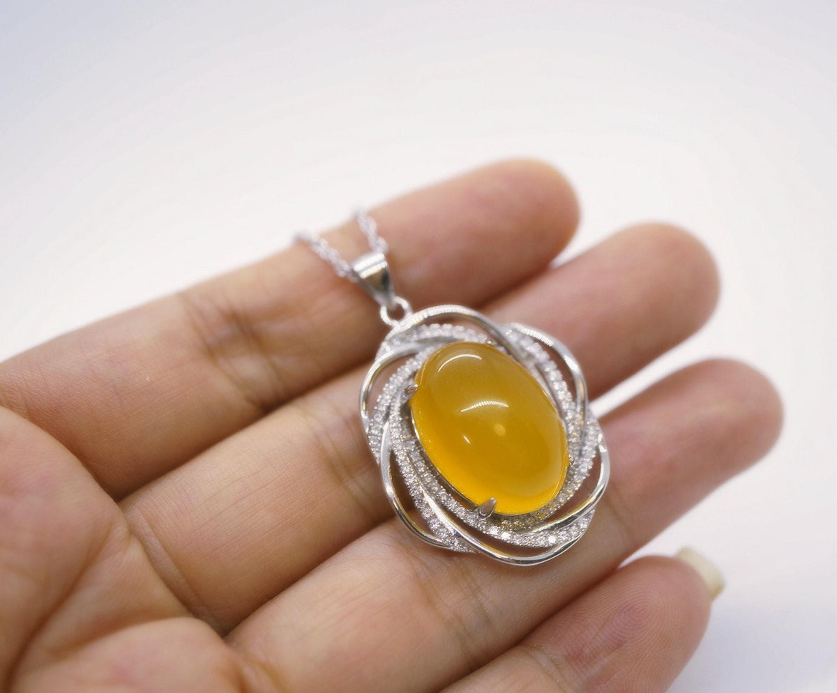Yellow onyx agate necklace Super High Quality Large Natural Yellow Onyx Pendant Luxury Full Sterling Silver Necklace or Pendant Diamond 1043