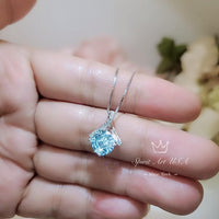 2.2 CT Blue Aquamarine Necklace Gemstone Knot Pendant Simple Bowknot Bright Blue Gemstone White Gold Coated Sterling Silver Minimalist #110
