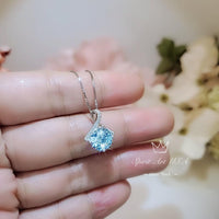 2.2 CT Blue Aquamarine Necklace Gemstone Knot Pendant Simple Bowknot Bright Blue Gemstone White Gold Coated Sterling Silver Minimalist #110