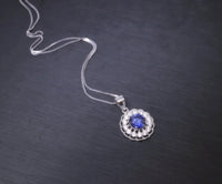 Tanzanite Necklace Sterling Silver - 925 Round Cubic Zirconia Flower of Life Tanzanite Pendant 1027