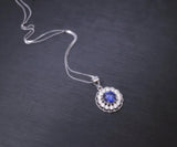 Tanzanite Necklace Sterling Silver - 925 Round Cubic Zirconia Flower of Life Tanzanite Pendant 1027