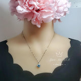 2.2 CT Blue Aquamarine Necklace Gemstone Knot Pendant Simple Bowknot Bright Blue Gemstone White Gold Coated Sterling Silver Minimalist #110