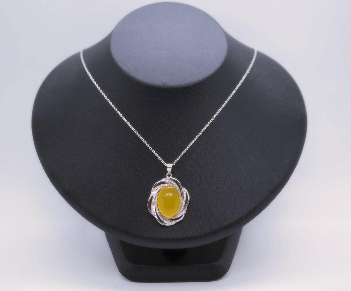 Yellow onyx agate necklace Super High Quality Large Natural Yellow Onyx Pendant Luxury Full Sterling Silver Necklace or Pendant Diamond 1043