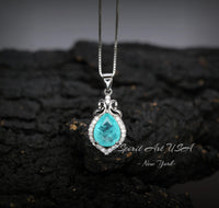 Dainty Teardrop Blue Paraiba Tourmaline Necklace - 18kgp @ sterling silver #064