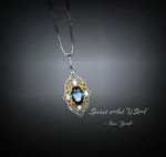 Tiny Thorn Apple Blue Sapphire Necklace - Sterling Silver Minimalist Oval Blue Sapphire Pendant - Blessing Buddha Hand Jewelry 1103