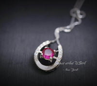 Ruby Horseshoe Necklace Sterling Silver Tiny Dainty Gemstone Stone Ruby Choker Platinum Overlay 925 Silver Box Chain #006
