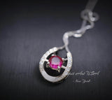 Ruby Horseshoe Necklace Sterling Silver Tiny Dainty Gemstone Stone Ruby Choker Platinum Overlay 925 Silver Box Chain #006