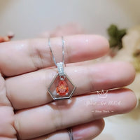 Geometric Orange Sunstone Necklace - Sterling Silver Triangle Teardrop Orange Sun stone Pendant - Tiny Dynamic Hexagon jewelry #111
