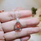 Geometric Orange Sunstone Necklace - Sterling Silver Triangle Teardrop Orange Sun stone Pendant - Tiny Dynamic Hexagon jewelry #111