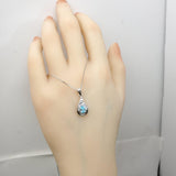 Tiny Teardrop Aquamarine Necklace Sterling Silver - March Birthstone - Cubic Zirconia Pendant 102