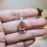 Geometric Orange Sunstone Necklace - Sterling Silver Triangle Teardrop Orange Sun stone Pendant - Tiny Dynamic Hexagon jewelry #111
