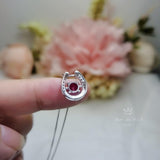 Ruby Horseshoe Necklace Sterling Silver Tiny Dainty Gemstone Stone Ruby Choker Platinum Overlay 925 Silver Box Chain #006