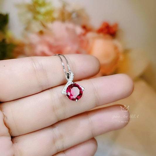 Tiny Red Ruby Necklace • Gemstone Bow Necklace • 2CT Bowknot Ruby Pendant • Sterling Silver Infinite Minimalist Red Gemstone Jewelry #107