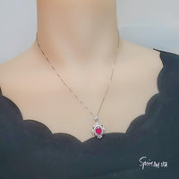 18KGP Ruby Necklace - Gemstone Flower 2.3 CT Ruby Pendant Sterling Silver Vantage Style Royal Red Gemstone Pendant - July Birthstone #538