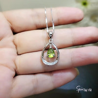 Natural Peridot Necklace, Sterling Silver Genuine Teardrop Green Peridot Pendant, 925 Silver Box Chain Dangle Peridot Jewelry 1036
